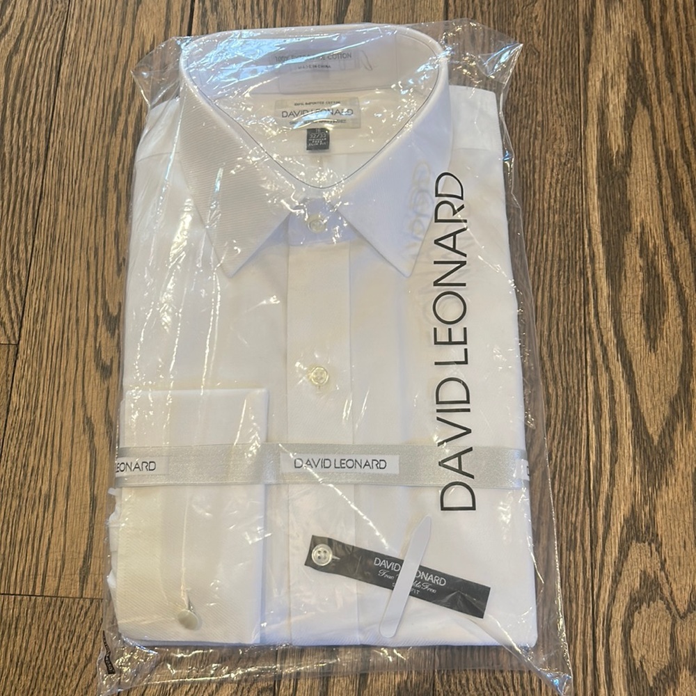 David Leonard Button Cuff White Dress Shirt